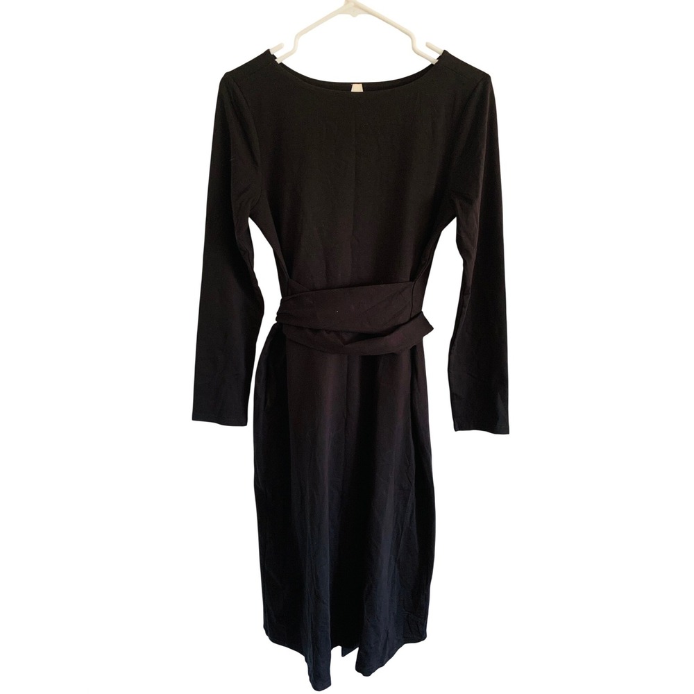 Pact Womens‎ Black Organic Cotton Long Sleeve Waist Tie Midi Dress Size M